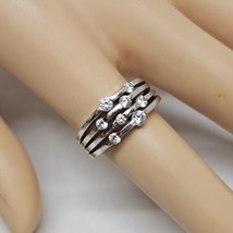 Beautiful 925 Sterling Silver Open Work Band Ring Size 8 Clear Crystals - £18.15 GBP