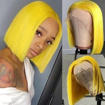 Human Hair Bob Wig Pre Plucked Lace Front Brazlian Virgin Hair Yellow 14&quot; Short - £54.48 GBP