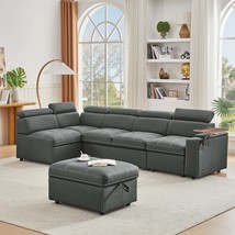 Grey Sectional Sofa w/ Storage Ottoman | Modern Couch - £829.91 GBP