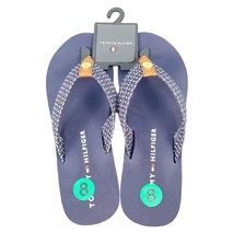 Tommy Hilfiger Flip Flops Sandals Women Size 8 Navy Flat Slip On Comfort TH Logo - £25.92 GBP