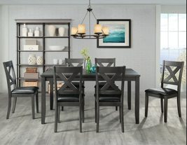 Cosmic Homes 7 PC Grey Wood Dining Table Set for 6 Modern Rustic Style K... - £726.78 GBP