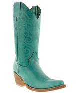 Womens Turquoise Cowboy Boots Solid Leather Stitched Snip Botas Vaquera ... - £64.50 GBP