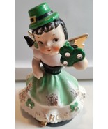 Vintage Lefton March Birthday Girl Angel Figurine Shamrock 1987J - $29.69
