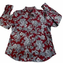 Chaps Blouse Women&#39;s Large Paisley Red Black Non Iron Long Sleeve Shirt Top - £12.44 GBP