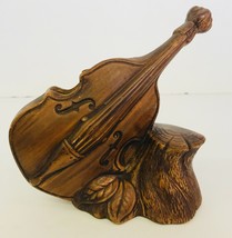 Vintage 1958 Planter Treasure Craft Violin Pottery Brown Wood Look Rare - £23.74 GBP