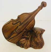 Vintage 1958 Planter Treasure Craft Violin Pottery Brown Wood Look Rare - £23.67 GBP