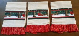 Vintage 3 Set Handmade Santa Claus Hanging Dish Towels Linen 24x16.5 Rei... - £17.54 GBP