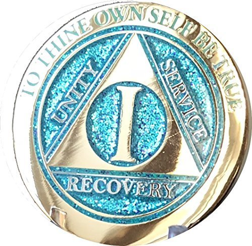 1 Year Elegant Glitter Aqua Turquoise Gold Silver Bi-Plated AA Medallion Chip