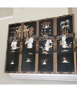 Vintage Asian Geisha Black Lacquer Panels Wall Panels Set of 4 Mother of... - €426,43 EUR