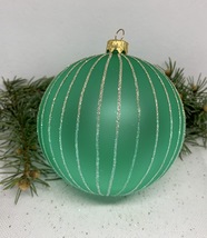 Green with silver glitter glass ball Christmas ornament,handmade XMAS decoration - £13.51 GBP