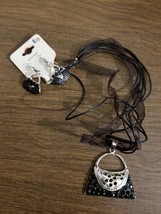 Black Rhinestone Purse necklace &amp; Post Earring Set     Z5 - £9.31 GBP