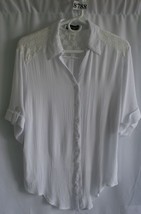 CATHY DANIELS HITE XL 6 BUTTON FRONT V NECK BLOUSE SHORT SLEEVE LACE BAC... - £7.18 GBP