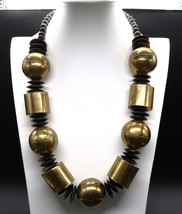Vtg Oversized Chunky Beaded Statement Necklace Brassy Gold Tone &amp; Black - $933.91 MXN
