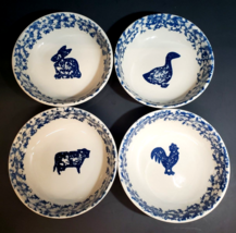 Set of 4 Vintage Tienshan Folk Craft Animals Cereal Salad Bowls 6 3/4&quot; - £27.12 GBP