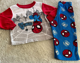 Marvel Spiderman Boys Red Gray Blue 2 Piece Fleece 2 Piece Pajamas 24 Months 2T - £5.78 GBP