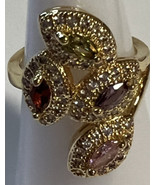 Jewelry Ring New Stainless Steel Gold Tone Rhinestones Never Rust S-7.5 - £16.79 GBP