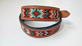 Shwaan Genuine Leather Dog Collar Beaded ,Padded Valentine&#39;s Day express ship - £37.56 GBP