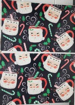 Set Of 2 Same Thin Plastic Placemats (11&quot;x 17&quot;) Christmas Santa Face Mugs, Hl - £9.30 GBP