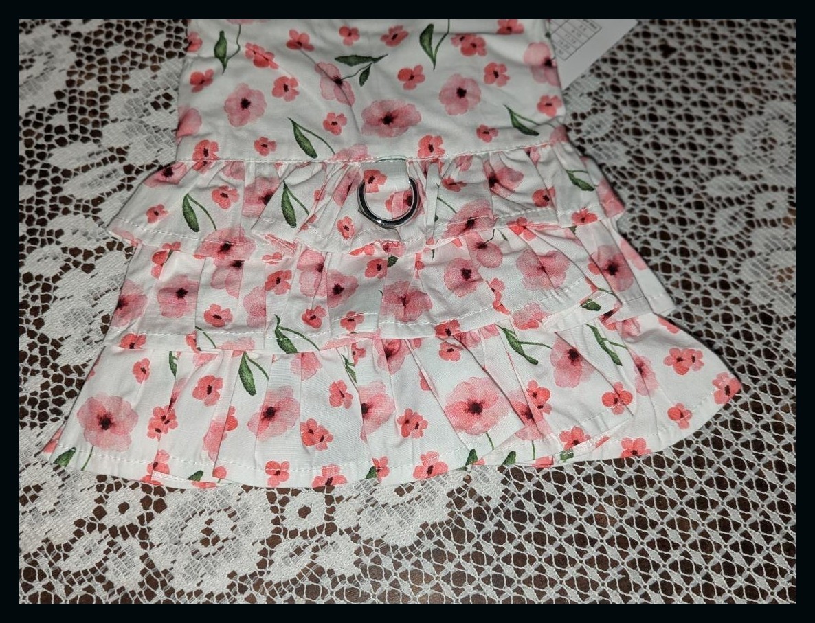 NWT Doggie Design Pink Floral 3 Tiered Ruffle Dress w/ Matching Leash XS S M Item image 6