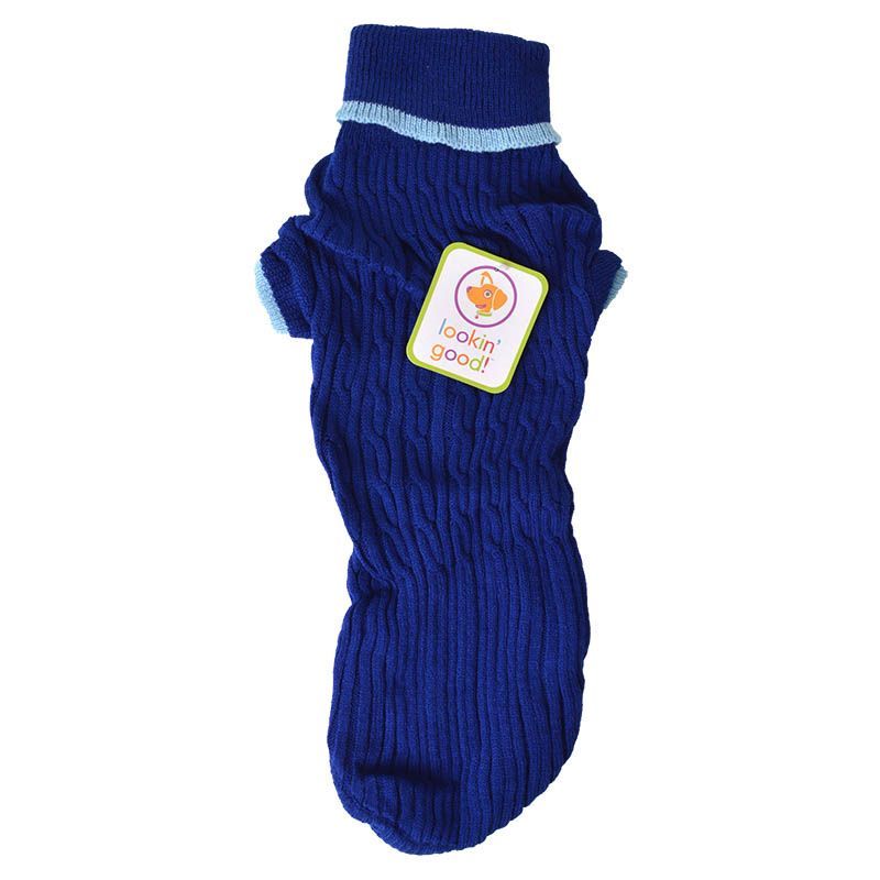 Primary image for Fashion Pet "Lookin' Good" Blue Cable Dog Sweater - Large - For dogs 19"- 24"