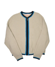 Vintage Jantzen Sweater Mens M Wool Full Zip Cardigan Striped USA Made Crew - £37.12 GBP
