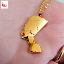 18 Kt Real Solid Yellow Gold Nefertiti Egyptian Queen Chain Necklace Pendant - £1,535.69 GBP+