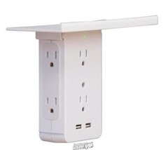 White Socket Shelf Cordless Wall Outlet Extender with 6-Outlets & 2 USB ports - £14.18 GBP