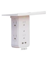 White Socket Shelf Cordless Wall Outlet Extender with 6-Outlets &amp; 2 USB ... - £14.17 GBP