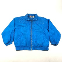 Vintage EVR Silk Bomber Coat Jacket Womens M Blue Studded Full Zip Quilted Ski - £22.15 GBP