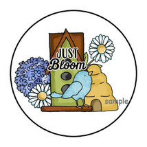 30 Just Bloom Envelope Seals Labels Stickers 1.5&quot; Round Bird House Flowers - £5.96 GBP