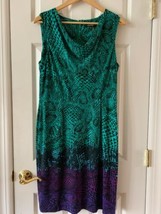 Ellen Tracy Dress Stretch Size 12 Sleeveless green blue black purple zip... - $35.64