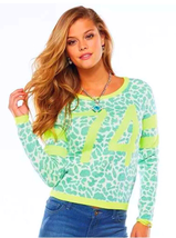 Women&#39;s Juicy Couture Sparkle Glitter Sweater LARGE Pullover Green Turquoise - £27.97 GBP