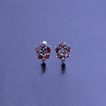 natural red garent flower Earring Sterling 925 Silver oval 3*5 Fine Jewelry For  - £45.63 GBP