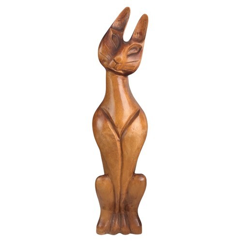 Vintage Modernist Cat Figurine Sculpture Wooden Wood Brown Unsigned 12&quot; U19 - $38.95