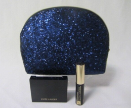 Estee Lauder Blue Glitter Makeup Bag Evening Bag w/ Mascara & Envy Eyeshadow New - $18.49