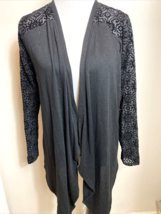 August Silk Women&#39;s Cardigan Sweater with Velvet Embellished Sleeves Bla... - $17.09