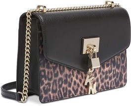 DKNY Womens Elissa Leopard Shoulder Flap Bag Size One Size Color Black/Gold - £107.66 GBP