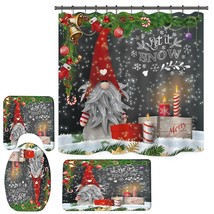 Christmas Gnome Shower Curtain Set For Bathroom, Vintage Christmas Bathroom Sets - $42.99