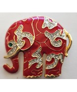 Elephant Brooch Pin Red Enamel Crystal Rhinestones Gold Tone Setting 2&quot; ... - £23.55 GBP