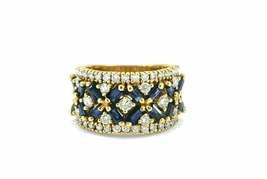 3.75Ct Baguette Cut Blue Sapphire &amp; Diamonds Ring Vintage 14K Yellow Gold Over - £80.30 GBP
