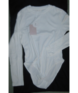 Womens White Stretch Ribbed Crew Neck Long Sleeve Bodysuit Snap Closure Soft New - $14.80