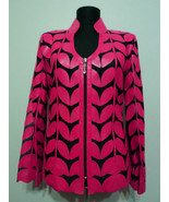Pink Woman Leather Coat Women Jacket Zip Short Light V Collar All Size M... - £176.52 GBP