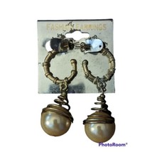 Vintage Womens Pierced Earrings Gold w/Faux Pearl Balls Push on Clips Fa... - $4.00