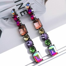 Long Earrings Colorful Geometric Crystal Luxury Pendant Jewelry Accessories Gift - £7.23 GBP