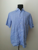 Dunhill Mens Short Sleeve Shirt Size M Blue 100% Linen Made in ITALY - $131.92