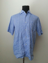 Dunhill Mens Short Sleeve Shirt Size M Blue 100% Linen Made in ITALY - £104.23 GBP