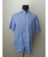 Dunhill Mens Short Sleeve Shirt Size M Blue 100% Linen Made in ITALY - £103.43 GBP