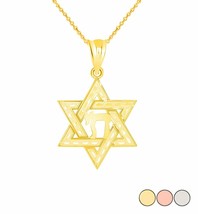 10k Solid Gold Diamond Cut Jewish Star of David with Chai Pendant Necklace - £99.89 GBP+