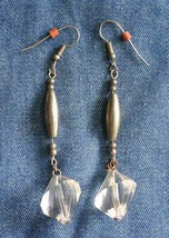 Faceted Clear Acrylic Silver-tone Drop Pierced Earrings 1970s vintage 2 1/2&quot; - £9.83 GBP