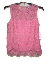 Nanette Lepore Round Neck Lace Top Rosetta Pink Blouse Sz M New - £51.39 GBP